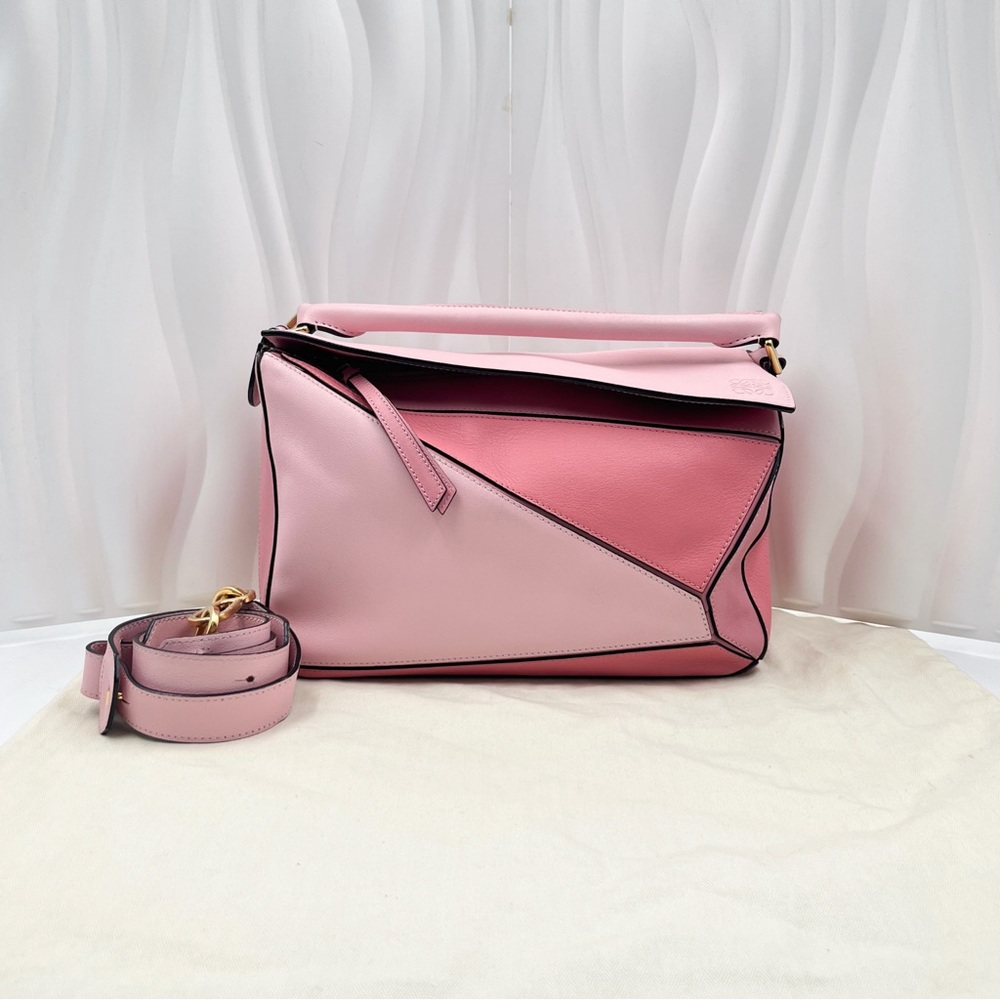 LOEWE Puzzle Medium Bag Two-Tone Pink Calfskin Leather
